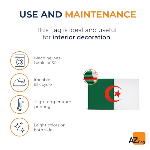 Image of AZ FLAG - Algeria Flag - 2x3 Ft - Light Polyester Algerian Banner with Two Brass Eyelets - Fade Resistant - Vivid Colors - 2' x 3' Feet - 90x60 Cm