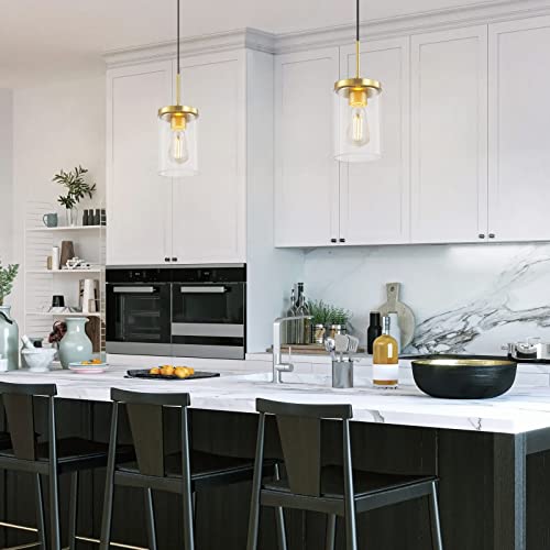 Ouvr Pendant Light Fixture, 2 Pack-Black And Gold Pendant Lighting For Kitchen Island, Clear Glass Shade, Farmhouse Hanging Light Flush Mount Ceiling Light Fixtures #TOP4