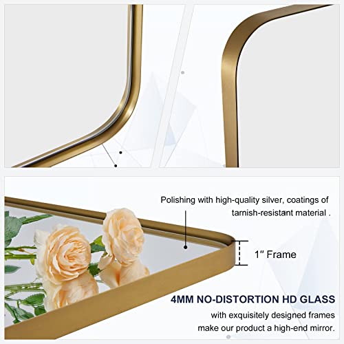 Andy Star Gold Bathroom Mirror, 22" X 30" Brushed Brass Metal Wall Mirror, Rounded Rectangle Mirror For Vanity, Framed In Premium Stainless Steel #TOP4