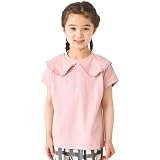 [ever closet] Tシャツ キッズ 子供 女の子 半袖 綿100％ [ ダスティピンク 130 ] フリル襟 ペンダント プリント 春服 夏服 通園 通学 普段着 子供服 キッズ服 エバークローゼット