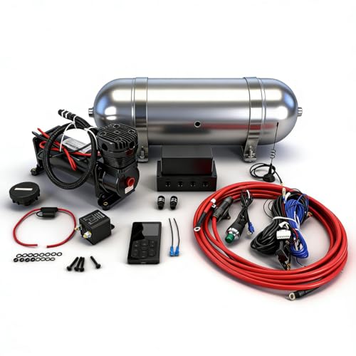 Air Management Kit Air Ride Suspension System Electronic Control System, with Air Tank and Compressor Pump Black