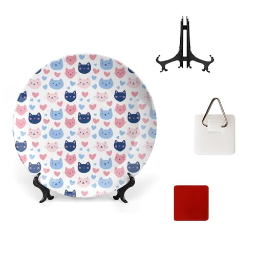 DULAHR Cartoon Cat Heart Bone China Decorative Plate Ceramic Decorative Plate Home Wall Decor with Vertical Stand Decorative Plates