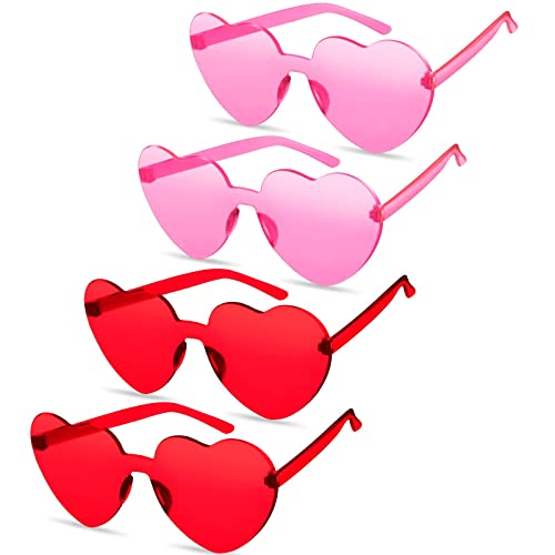 Fiada 4 Paquets Lunettes de Soleil de Cœur (Rose, Rouge) Cover