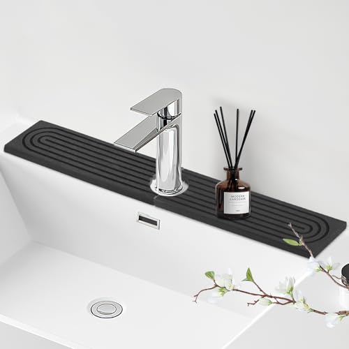 Faucet Mat for Kitchen Sink - 23.6" Diatomite Fast Stone Drying Mat for Kitchen Counter Tray Absorbent Mat Faucet Splash Guard for Kitchen Sink and Bathroom Counter (Deep Gray