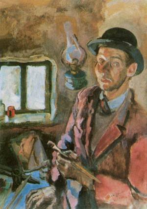 Peinture à l'huile de Janos Pirk Self Portrait 1939 tableau portrait d'artiste
