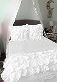 Ashley Mills 1Pcs Ruffle Bed Runner 100% Egyptian Cotton Soft Fade-Resistant Easy Care Decorative Bed Scarf - Queen Size (88' x 18') Inch, White Solid