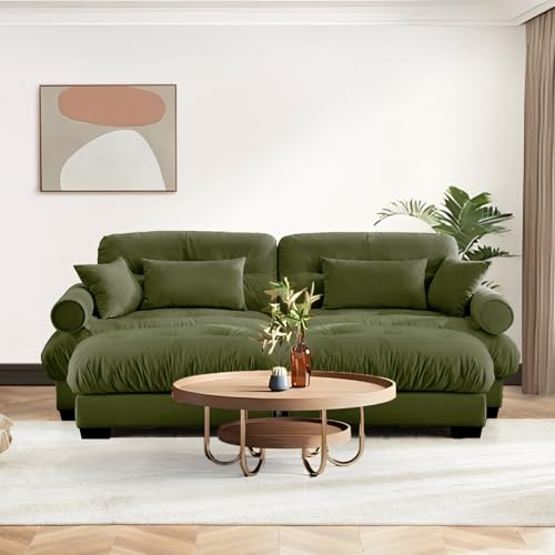 Image of SoarFlash Modern Sofa Couches for Living Room, Small Sectional Sofa Set with Reversible Chaise, Sleeper Sofas and Modular Couch Function, Suitable for Small Spaces in Apartment, Green