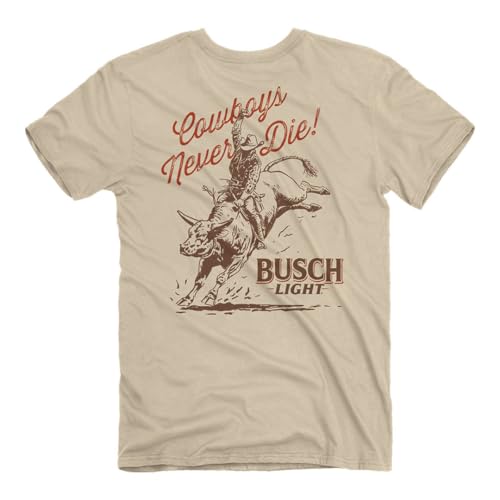 JEDCo Busch Light Cowboys Never Die T-Shirt, Sand | 100% Cotton