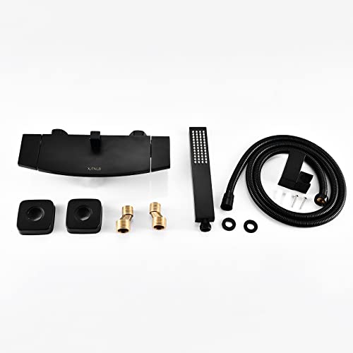 Robinet de baignoire cascade noire avec douchette murale et double commande