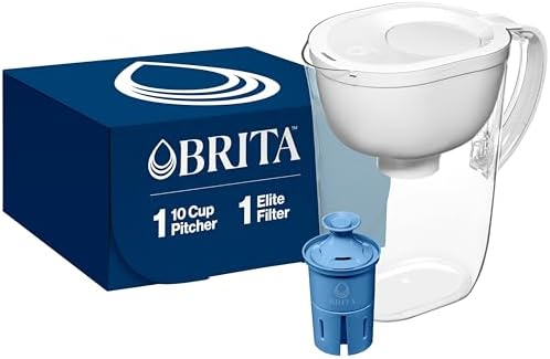 Brita Large 10-Cup Elite Water Filter Pitcher, WQA NSF/ANSI Certified, Reduces 99% of Lead, Microplastics, & 30 Contaminants, BPA-Free, Removes Chlorine Taste & Odor, 1 Filter Included, White