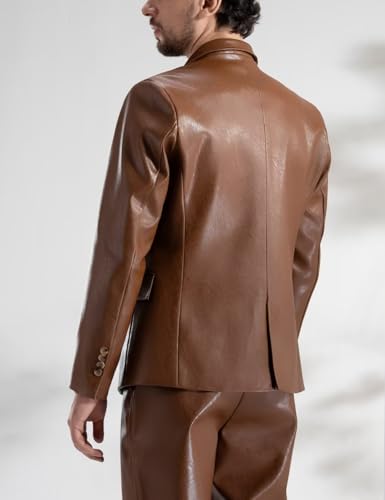 ONAXTDA Men'S Leather Jacket Vintage Blazer Lined Autumn Double Breasted Peak Lapel Coat2