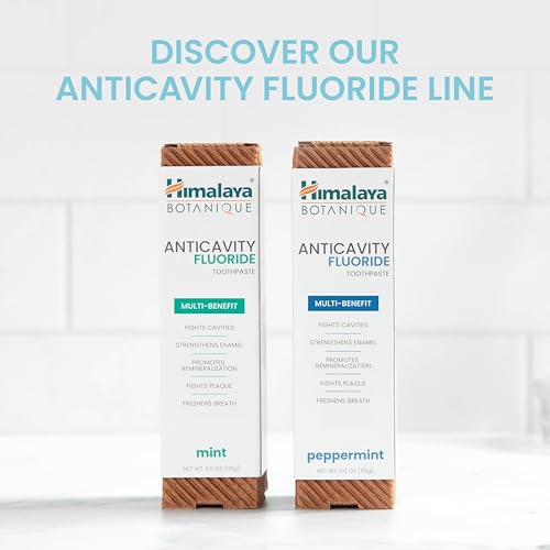 Image of Himalaya Botanique Anticavity Fluoride Toothpaste, Peppermint, 4 oz, 2 Pack | Fluoride Toothpaste, Multi-Benefit Support, Fights Cavities, Remineralizes & Strengthens Enamel, No SLS or Titanium Dioxide