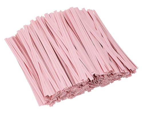 ONLYKXY 500pcs Kraft Paper Twist Ties Plant Ties 4inch Reusable Bread Twist Ties cake pop ties Cable Ties Candy Ties for Bags (Pink)