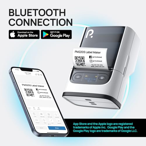 Image of POLONO PM220S Bluetooth Thermal Label Maker, Portable Sticker Printer with 2'' x 1.18'' Label Tape, Easy to Use Label Machine for Home Office Business, Cream