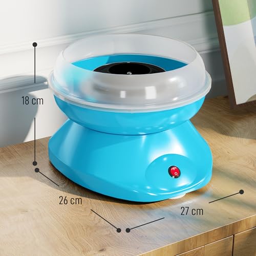 Miniatura 7 de Homcom Máquina De Algodón De Azúcar, 450w-550w, Máquina Para Hacer Algodón De Azúcar Con 10 Palitos, Para Fiestas De Cumpleaños Infantiles, En Casa, 27x26x18 Cm, Azul