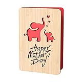 Della Stella Mothers Day Cards,Deep Love of Mom Pattern Design,Handmade Bamboo Greeting Cards,Wooden