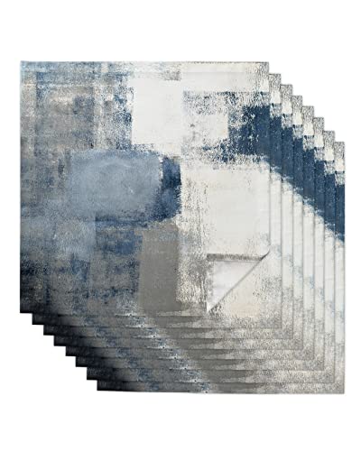 Carosoffe Blue Grey White Block Cloth Napkins Set Of 8, Geometric Oil Painting Abstract Art Dinner Napkins Cloth Washable, Cocktail Napkins Reusable For Wedding, Party, Birthday (20"X20") #TOP29