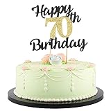 LVEUD Happy Birthday Cake Topper Black Font Golden Numbers 70th Birthday Happy Cake Topper -Birthday...