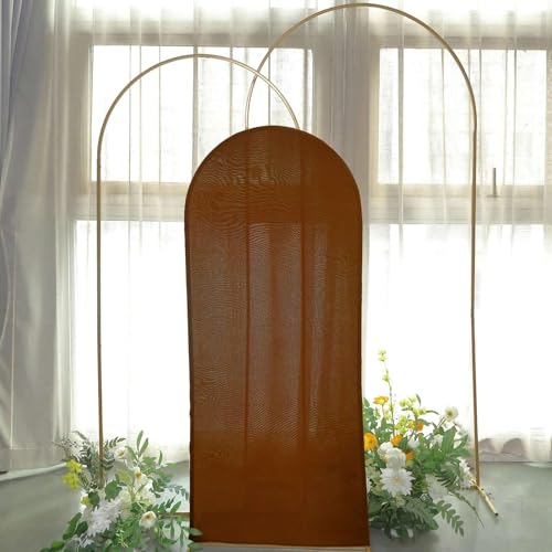 Efavormart 5ft Cinnamon Brown Fitted Spandex Arch Slipcover, Snug Fit Round Top Backdrop Sleeve for Rustic Harvest and Boho Cake Table Decor