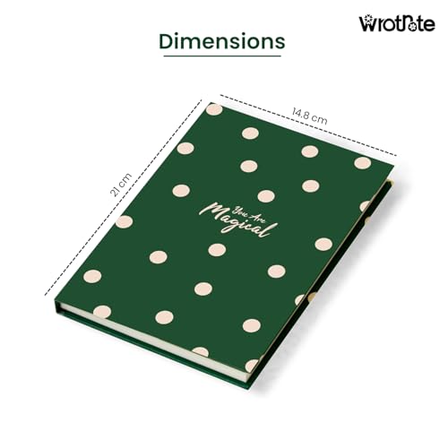 Image of WROTNOTE You Are Magic A5 Diary Notebook for Girls and Women, Green White Polka Dot Hardbound, 200 Ruled Pages 90 GSM, Diary for Office and Gifting