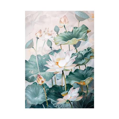Peinture de lotus pour salon et chambre format 80x120cm pour habiller un grand mur