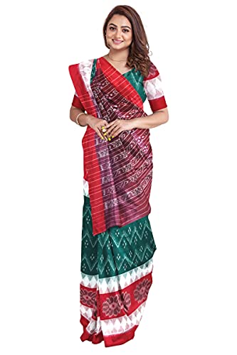 Image of Odisha Sambalpuri Handloom Ikat Women's Cotton Saree, Odisha Handloom Handmade Pure Cotton Khandua Saree, Ikkat Orissa Traditional Handloom Saree Without Blouse