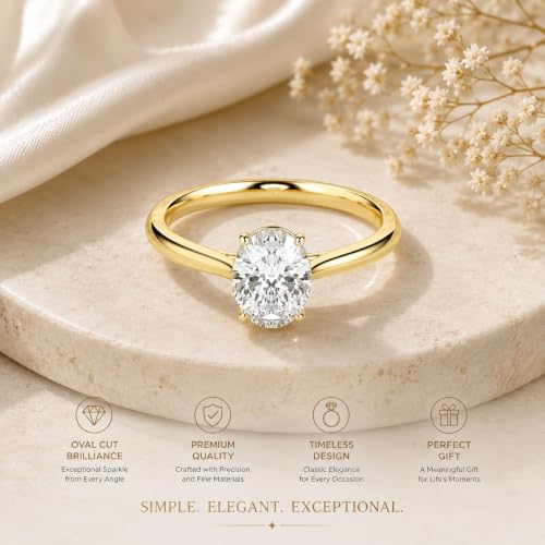 Image of 1 Carat Oval Solitaire Moissanite Ring for Women & Girls | 925 Sterling Silver with 18K Gold Plating | Engagement, Wedding, Anniversary, Birthday, Diwali Gift | Everyday & Office Wear Jewelry