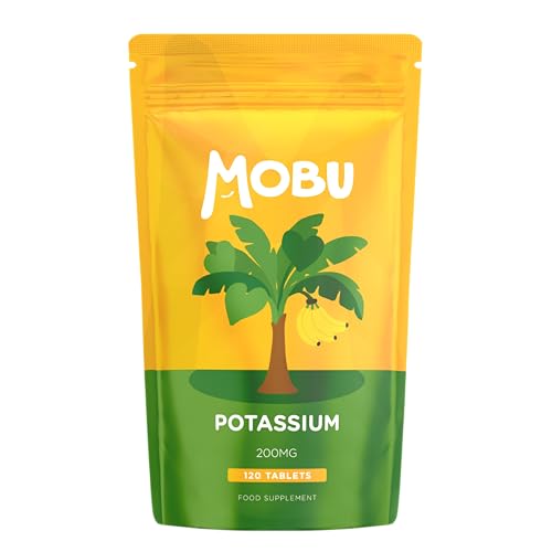 Potassium Supplement 200mg 120 Tablets | Contributes to Normal Blood Pressure Muscle Function and Nervous System Function | Electrolyte Regulation | Potassium Chloride | Vegan | UK Made MOBU