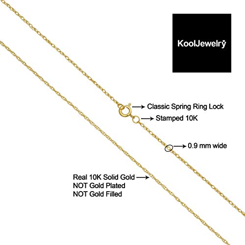 Image of Kooljewelry 10k Yellow Gold Rope Chain Barely-There Necklace (0.7 mm, 0.9 mm, 1 mm or 1.3 mm) - Thin And Lightweight