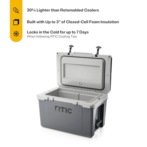 Image of RTIC 52 QT Ultra-Light Hard Cooler | Portable Ice Chest Box for Beach, Drink, Beverage, Camping, Picnic, Fishing, Boat, Barbecue, 30% Lighter Than Rotomolded