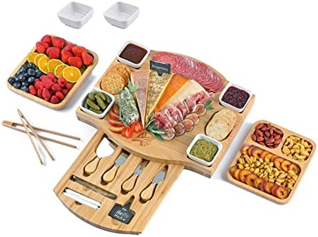 AYTITI Charcuterie Board And Knife Set-Bamboo Cheese Board With Free RectangleFruit Tray & Cheese Platter-Unique House Warming Gifts-New Home Anniversary & Wedding Gifts-Bridal Shower Gift For Women