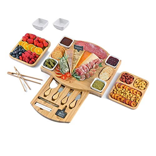 Aytiti Charcuterie Board And Knife Set-Bamboo Cheese Board With Free Rectanglefruit Tray & Cheese Platter-Unique House Warming Gifts-New Home Anniversary & Wedding Gifts-Bridal Shower Gift For Women #TOP29