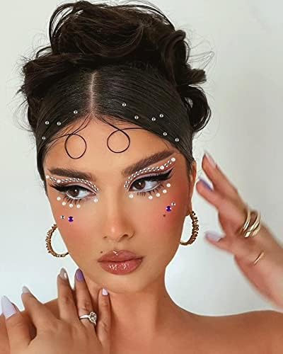 DIVAWOO 9 Sheets Bindi Dots Face Gems Face Jewels-Crystal Rainbow Heart Pearl Rhinestones For Women Eye Makeup Festival Accessory Nail Art Decoration