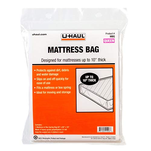 U-Haul Queen Mattress Bag – Heavy-Duty Plastic Protection for Moving & Storage  – 92" x 60" x 10" (1-Pack) by U-Haul - Used condition - US$8.96