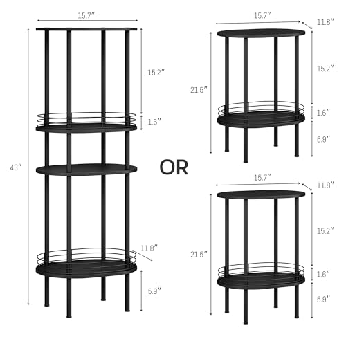 Image of Small Modern Oval Side Table with Storage,2-Tier Side Tables Living Room,Sturdy Nightstand for Small Space - Living Room, Bedroom, Bathroom, Nursery,（1 PC,Black）