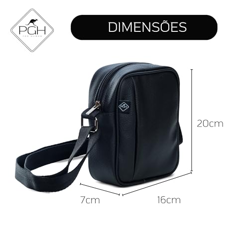 Shoulder Bag Transversal Masculina ou Feminina, PGH, Modelo Tiracolo PULSE - Feita em Couro PU (Pret