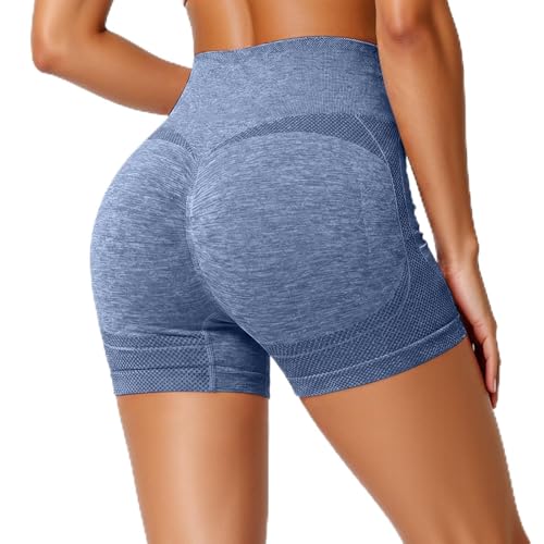Pantalones Cortos Deportivos de Yoga y Fitness con Cintura Alta para Mujer (Blue, L) #160