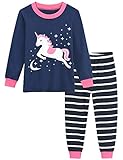 Little Hand Schlafanzug Mädchen Lang Einhorn Kinder Zweiteiliger Baumwolle Ärmel Nachtwäsche T-Shirt und Hose 92 98 104 110 116 122 (122 (HerstellerGröße: 140), Einhorn 1)