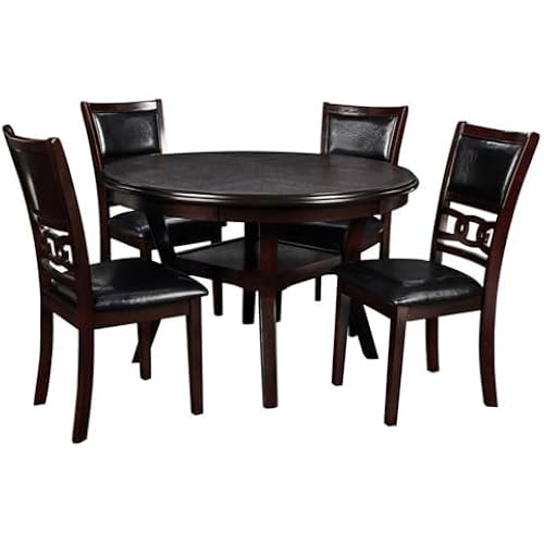 New Classic Furniture Gia 5-Piece Round Dining Set with 1 Dining Table and 4 Chairs, 47-Inch, Ebony