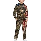 Renewold Elk Camo Hunting Fashion Kids 2 Piece Outfits Girls Boys Hoodie Long Sleeve Sweatshirts and Sweatpants Tops and Pants Set Tracksuits Activewear for Hunting Fishing Skiing Golf 10-12 Years