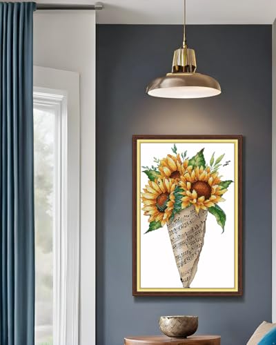 Image of CaptainCrafts Cross Stitch Kits for Adults Counted Sunflower Home Decor | Unprinted 14CT Fabrics, Sunflower Flower cross stitch, DIY Hand-Embroidery: Cross-Stitch, Craft Gifts