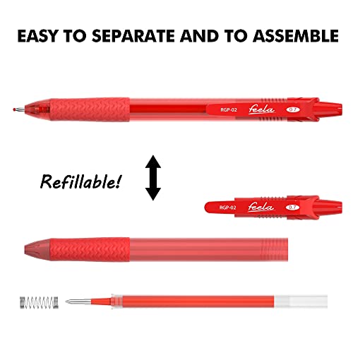 Feela 30 Pack Retractable Red Ink Gel Pens Set Medium Point 15 Piece Fine Point Gel Pen With 15 Refills For Smooth Writing #TOP2