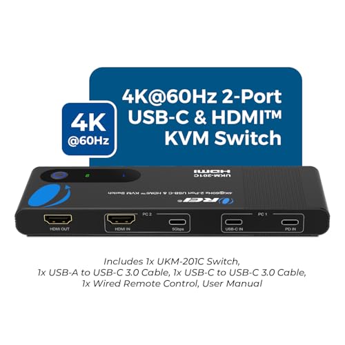 OREI 2x1 4K HDMI & USB-C KVM Switch, 4X Port USB-A, 1x USB-C Share Multiple Devices, Laptops, PC, on One Display Monitor, Keyboard Control, Peripheral Control, Analog Audio Out - Wired Remote Control by OREI - Image 9