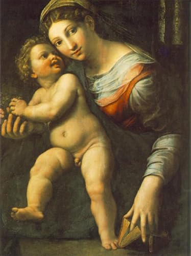Cuadro de Virgen con el Niño de Giulio Romano: pintura vintage en lienzo de 60x90cm para el hogar 1
