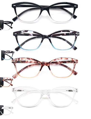 Modfans Women Reading Glasses 1.0 4 Pair Stylish Ladies Readers With Comfort Spring Hinge Pattern Design Pouch Included #TOP1