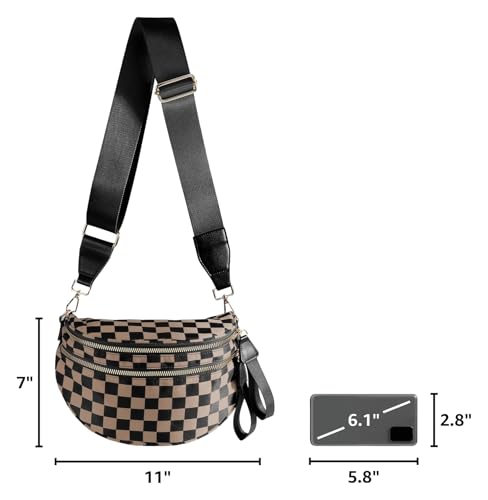 Image of FEIBOON Spacious Checkered Nylon Crossbody Bag Bum Bag Handbags Wallets for Women