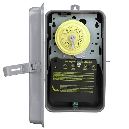 Intermatic T104R 24 Hour Mechanical Timer Switch - 208–277 VAC, DPST, Type 3R Indoor/Outdoor Metal Enclosure, Heavy-Duty, Manual Override, 40 Amp – Ideal for Lights, Pumps, Fans, and HVAC Systems