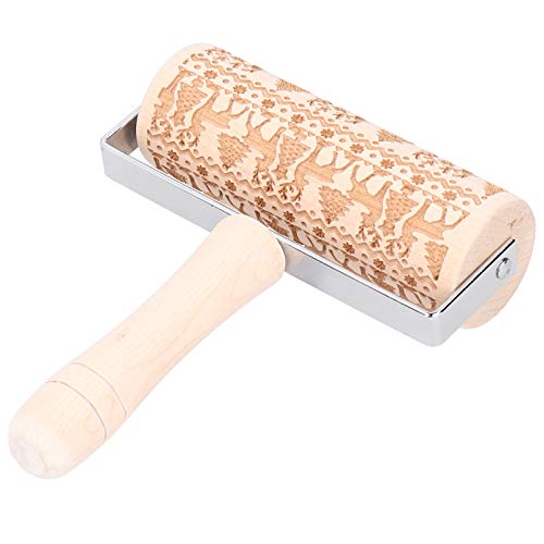 Xiasaba navideño rodillo pin de madera grabado grabado en rodajas de rodillo de masa Herramienta de horno de masa alce ideal para hacer pasteles de masa de pasta pizza y otros (Type 3)
