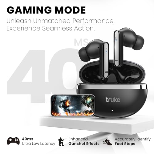 Image of truke Q1 Lite True Wireless in Ear Earbuds, 48H Playtime Ear Buds, Crystal-Clear Calls, Fast Charging, Elegant Royal Design, Bluetooth 5.4, Noise Cancellation, Gaming Mode (Silver)