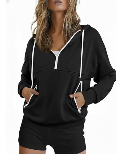 ZAFUL Zip Up Hoodie Women Long Sleeve Workout Sweatshirts Hooded 2025 Fall Fashion Casual Loose Pullover Jacket Black M